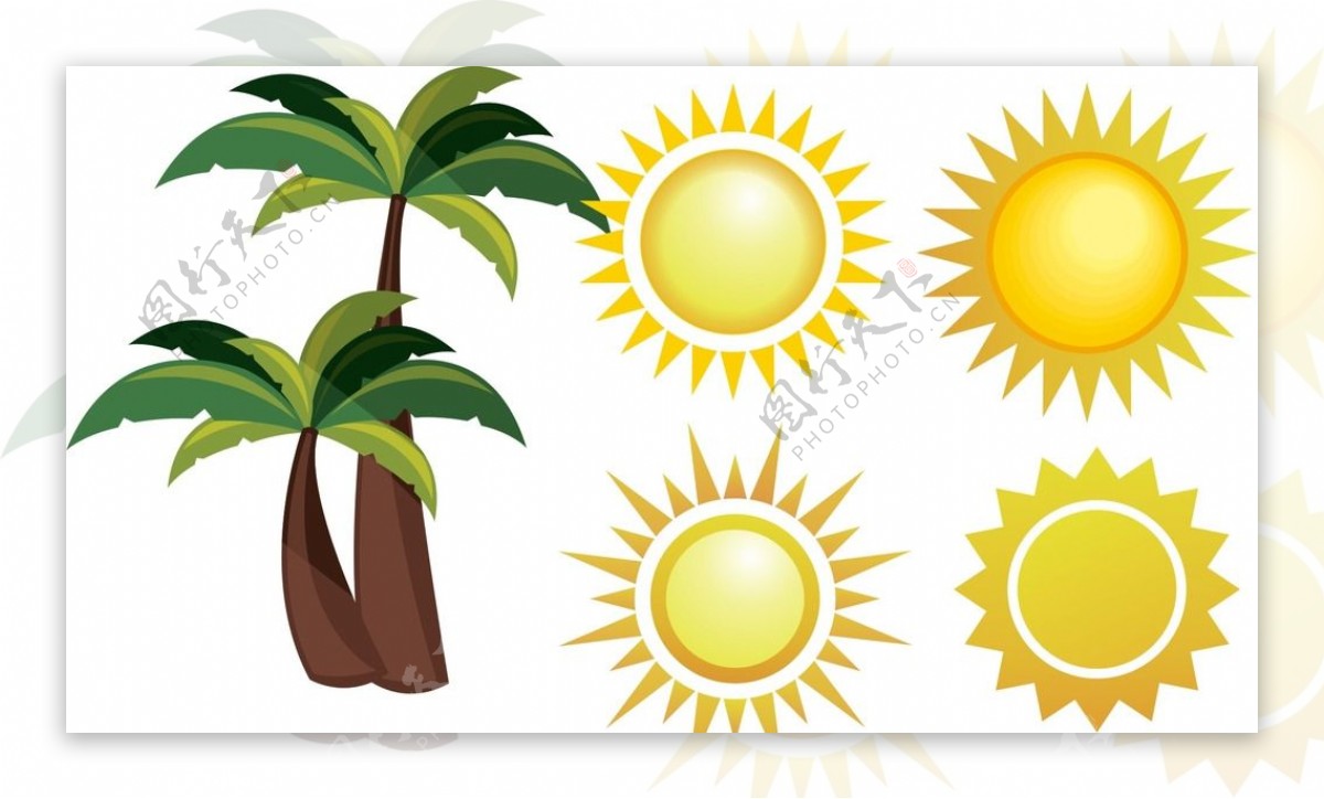 卡通太阳椰子树
