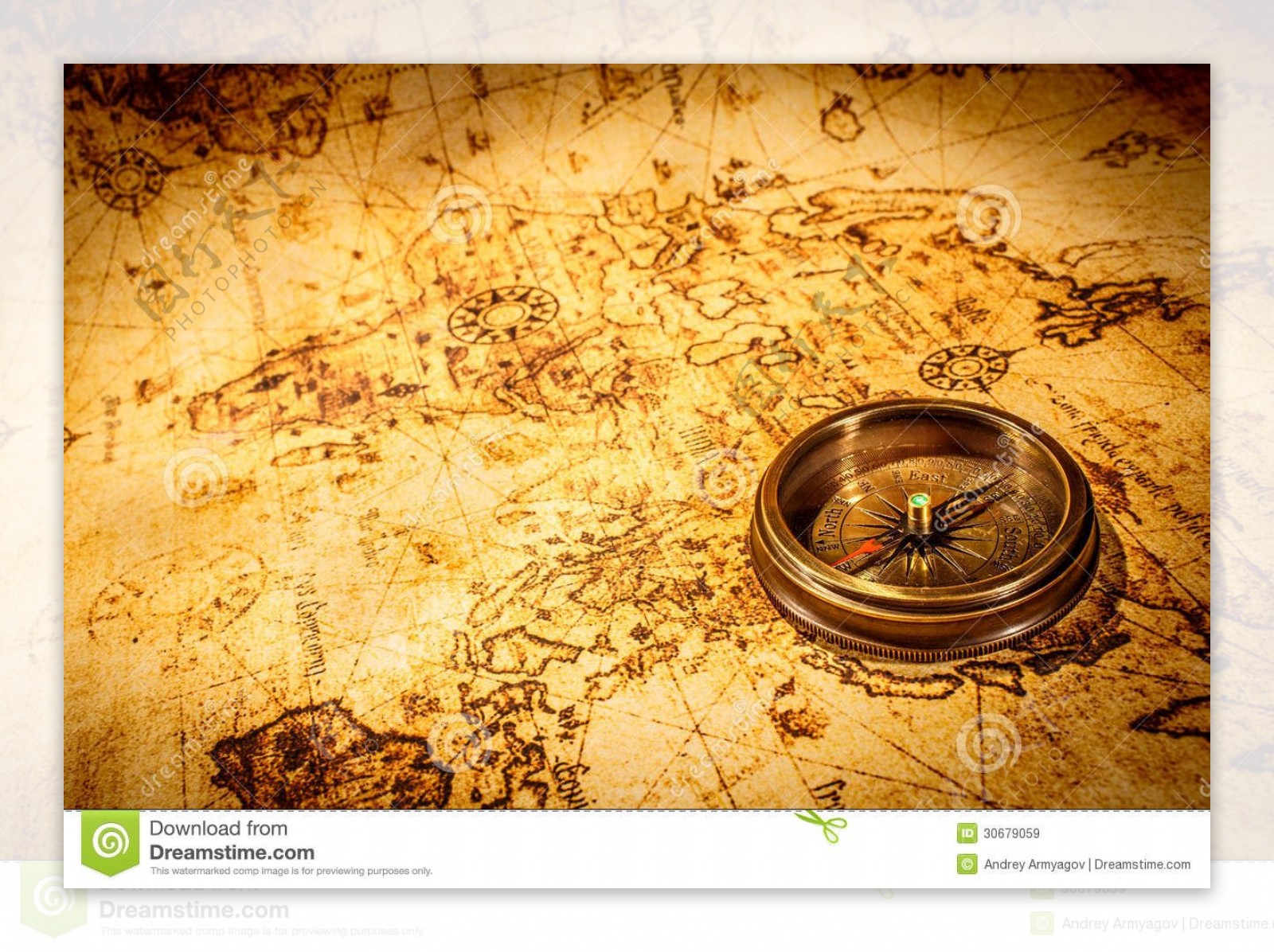 指南针与复古地图背景图片