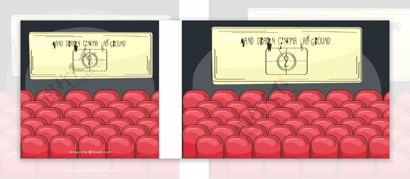 手绘电影背景与红色座位