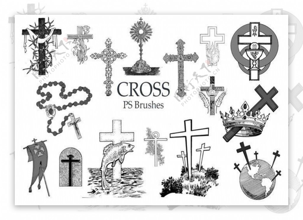 20种神圣十字架图形基督元素Photoshop笔刷下载