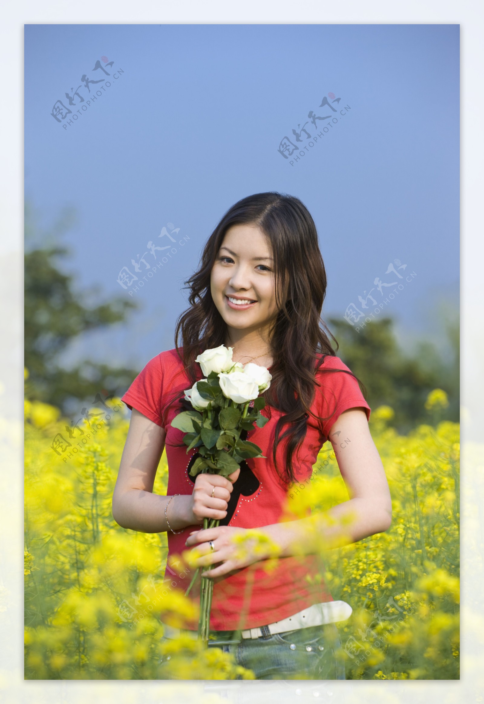 油菜花丛中的漂亮女大学生图片图片