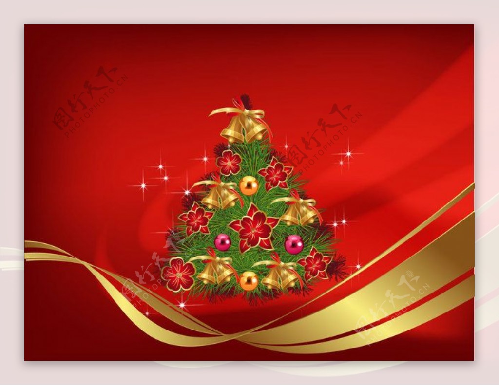 红色抽象背景装饰圣诞树