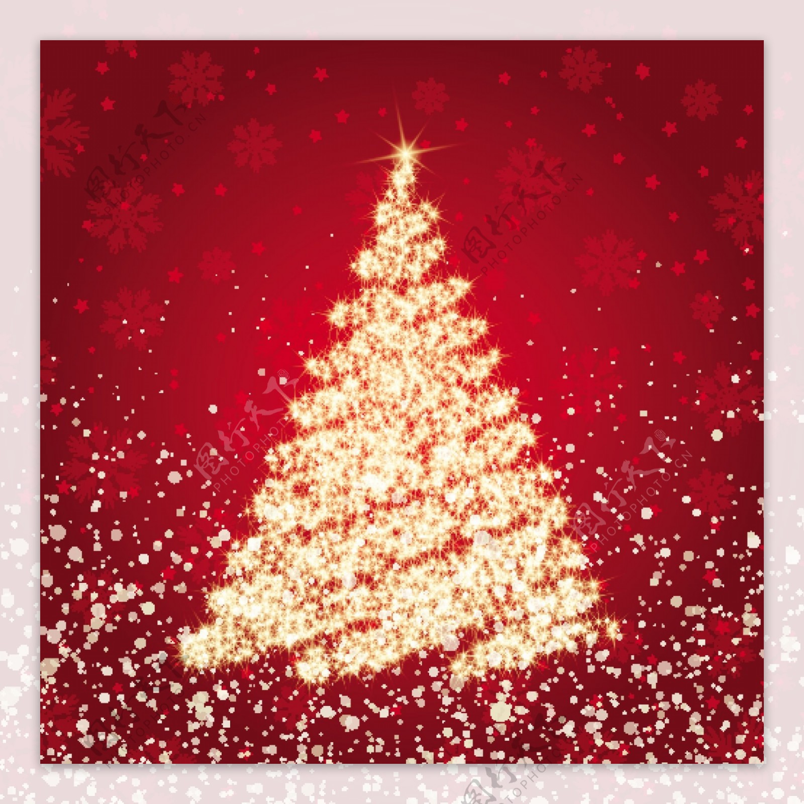 圣诞红底金色闪闪发光的树