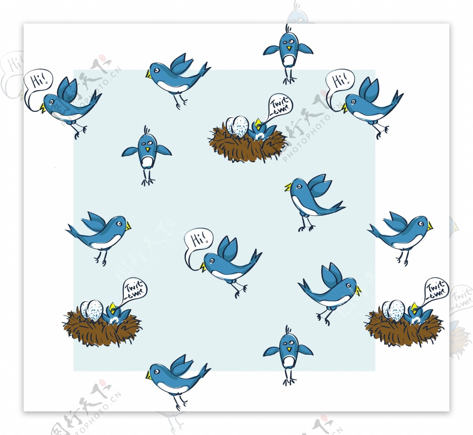 在PS图象处理软件和插画自由推特鸟图案