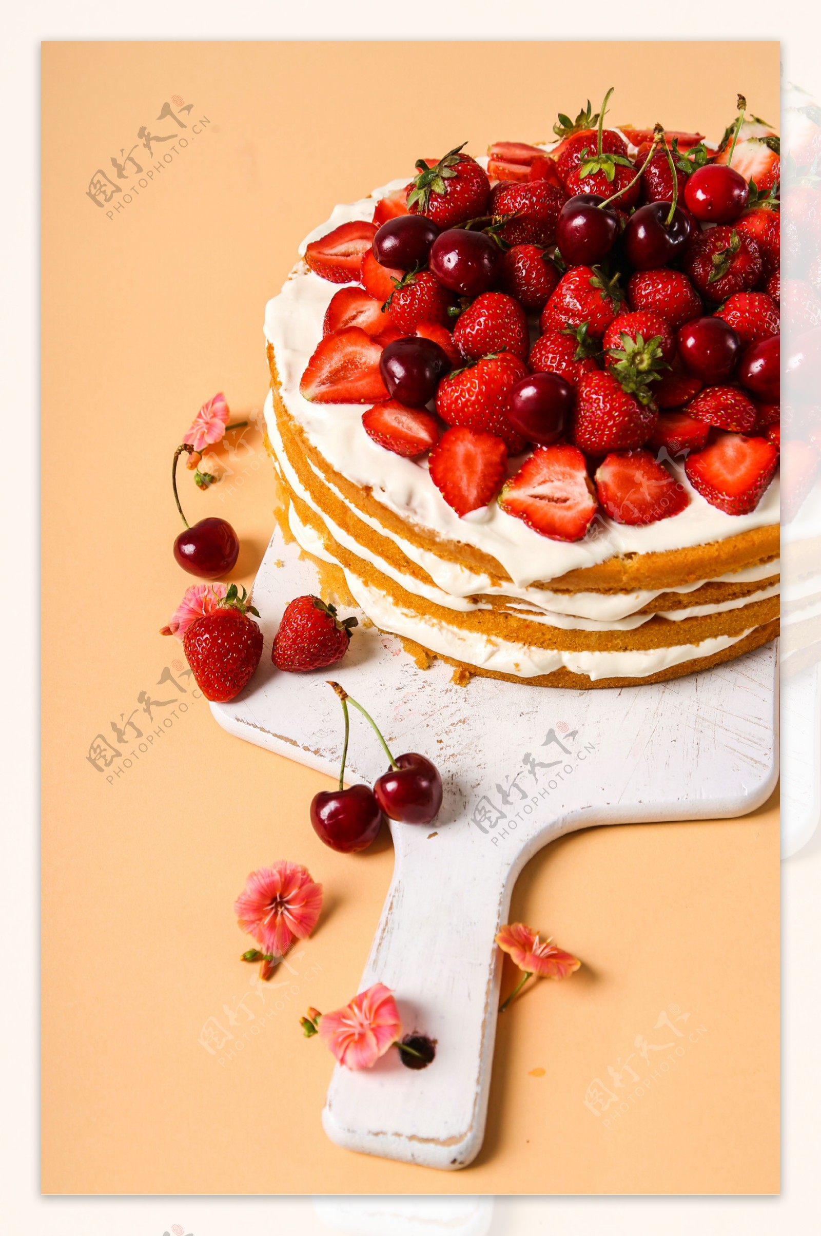 樱桃草莓蛋糕摄影