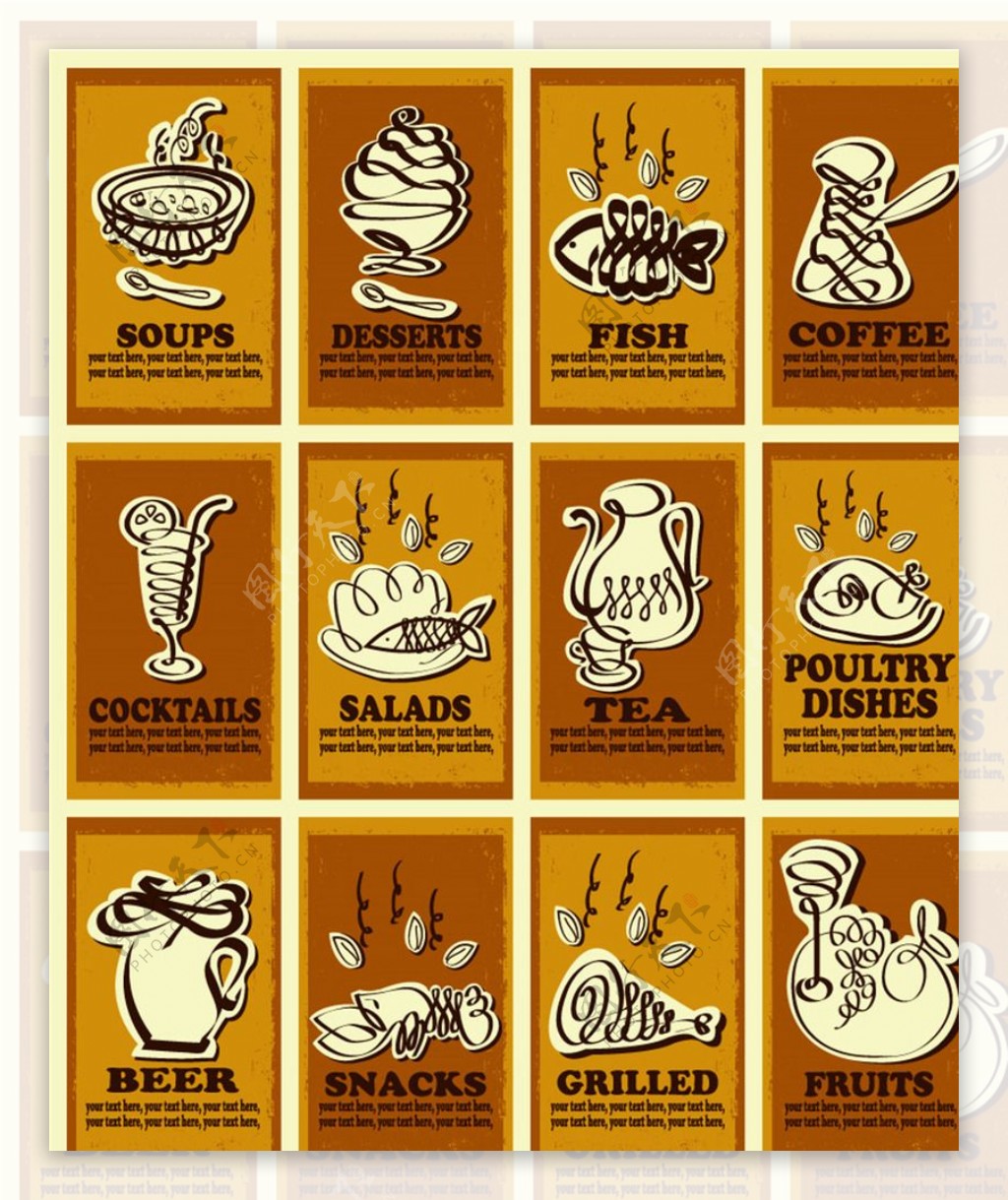 创意线条食物海报矢量素材