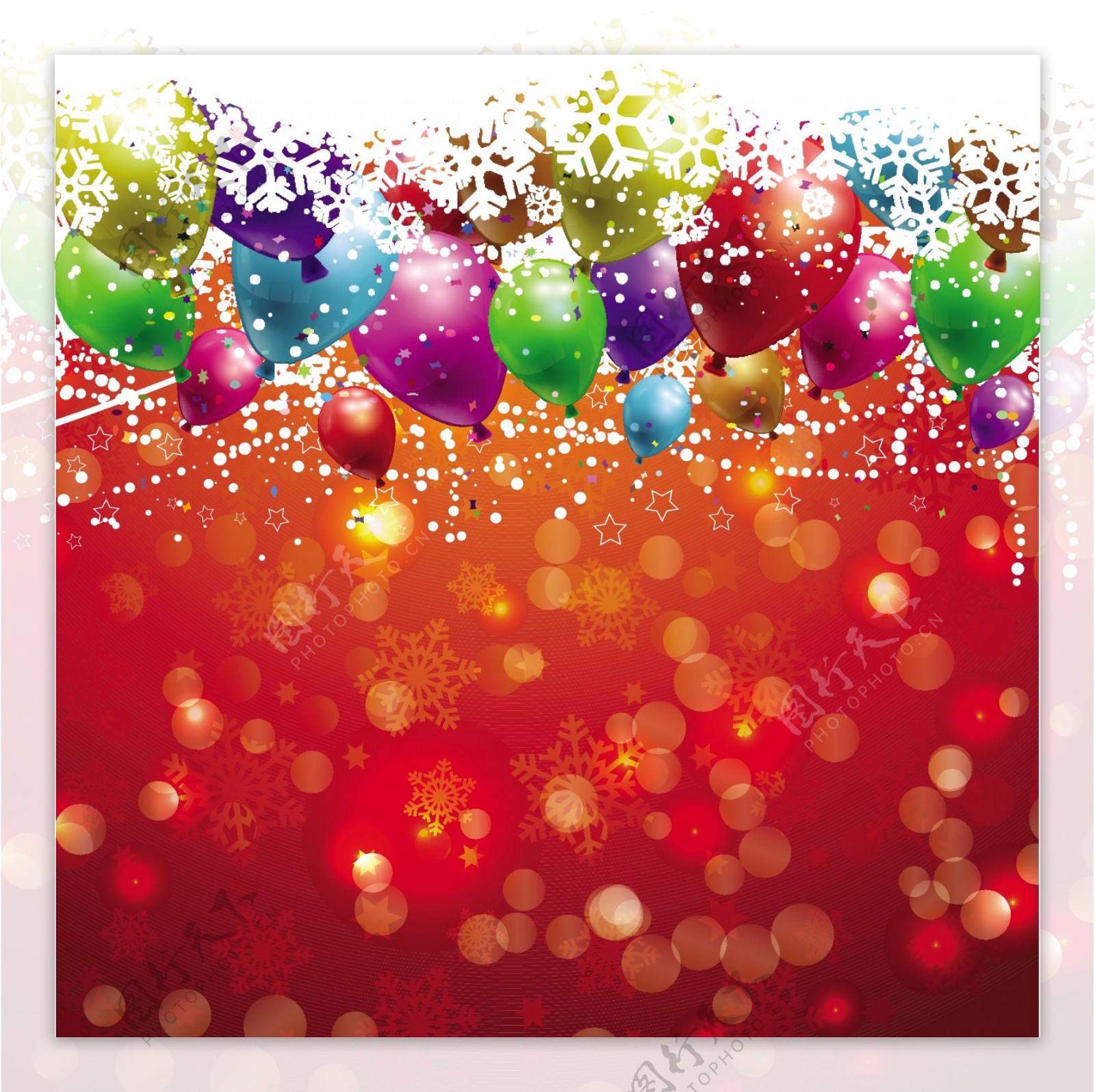 散景的圣诞背景与五颜六色的气球