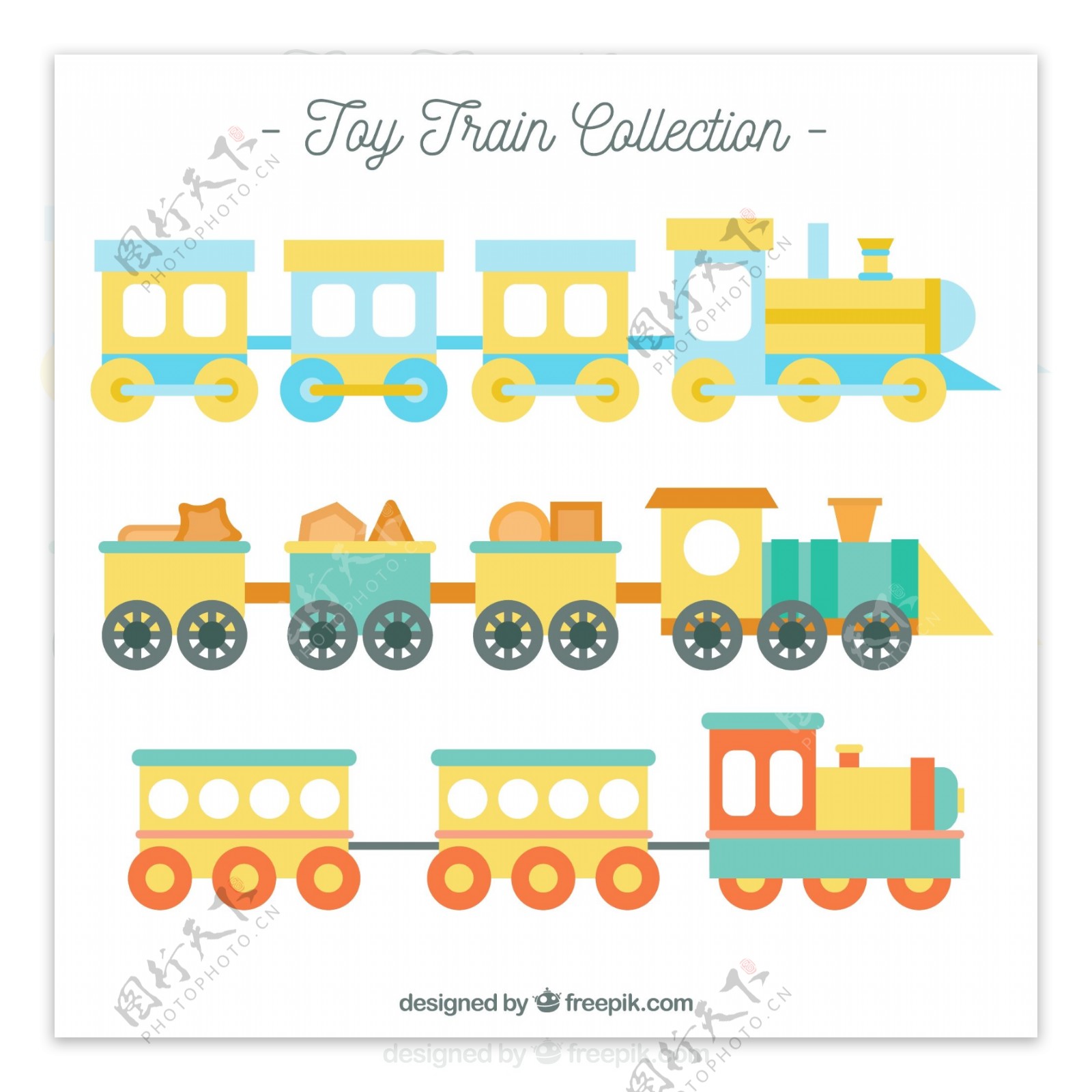 色彩柔和的玩具火车矢量素材