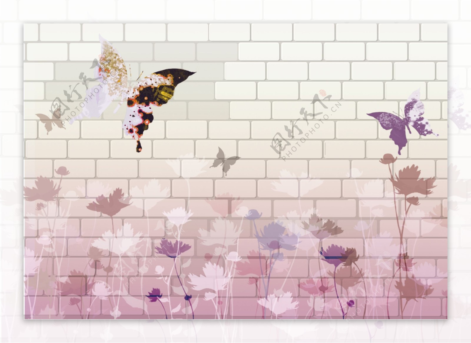 3D墙砖花朵蝴蝶背景墙