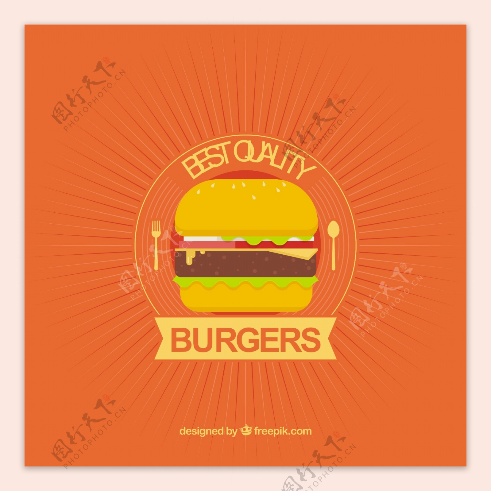 美味汉堡橙色背景平面设计素材