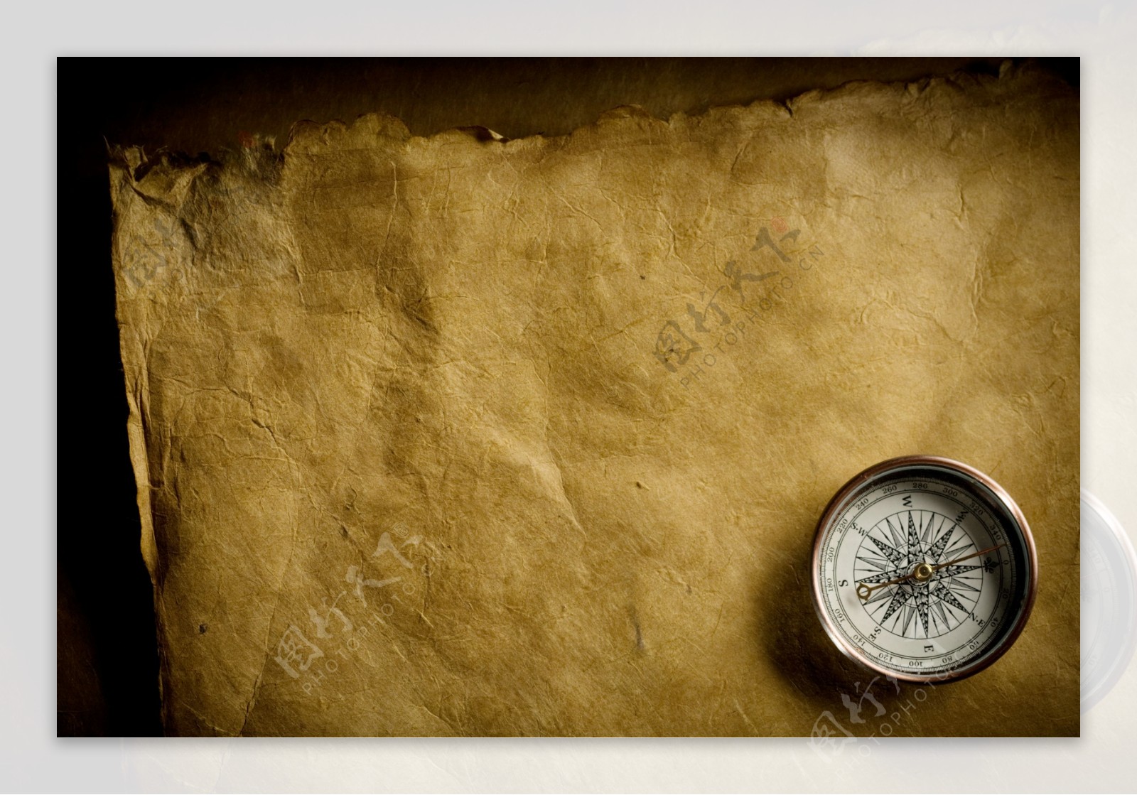 指南针和复古纸张底纹背景图片