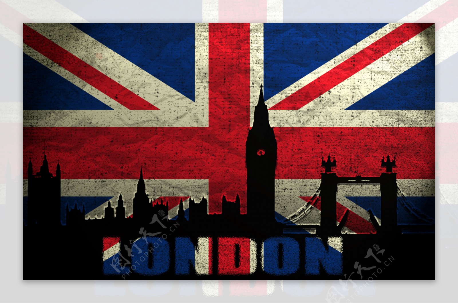 英国国旗与伦敦剪影图片
