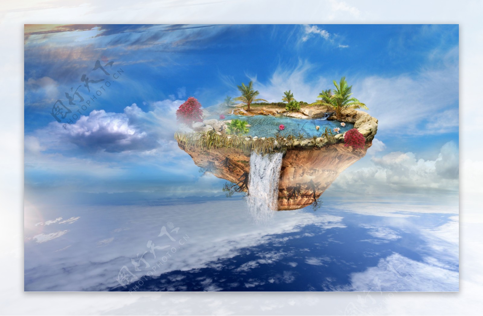 悬浮岛与瀑布风景图片