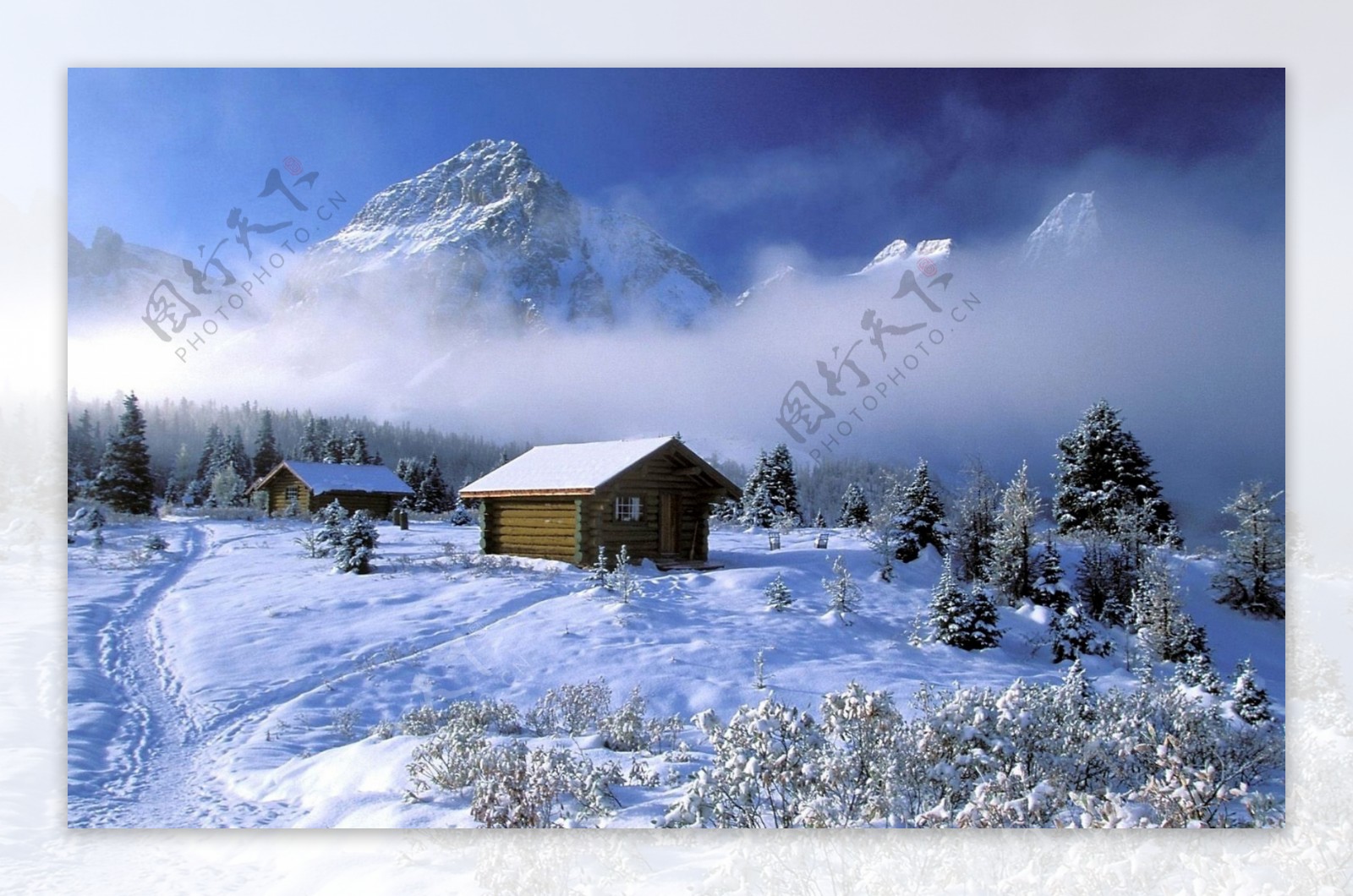冬雪木屋图片