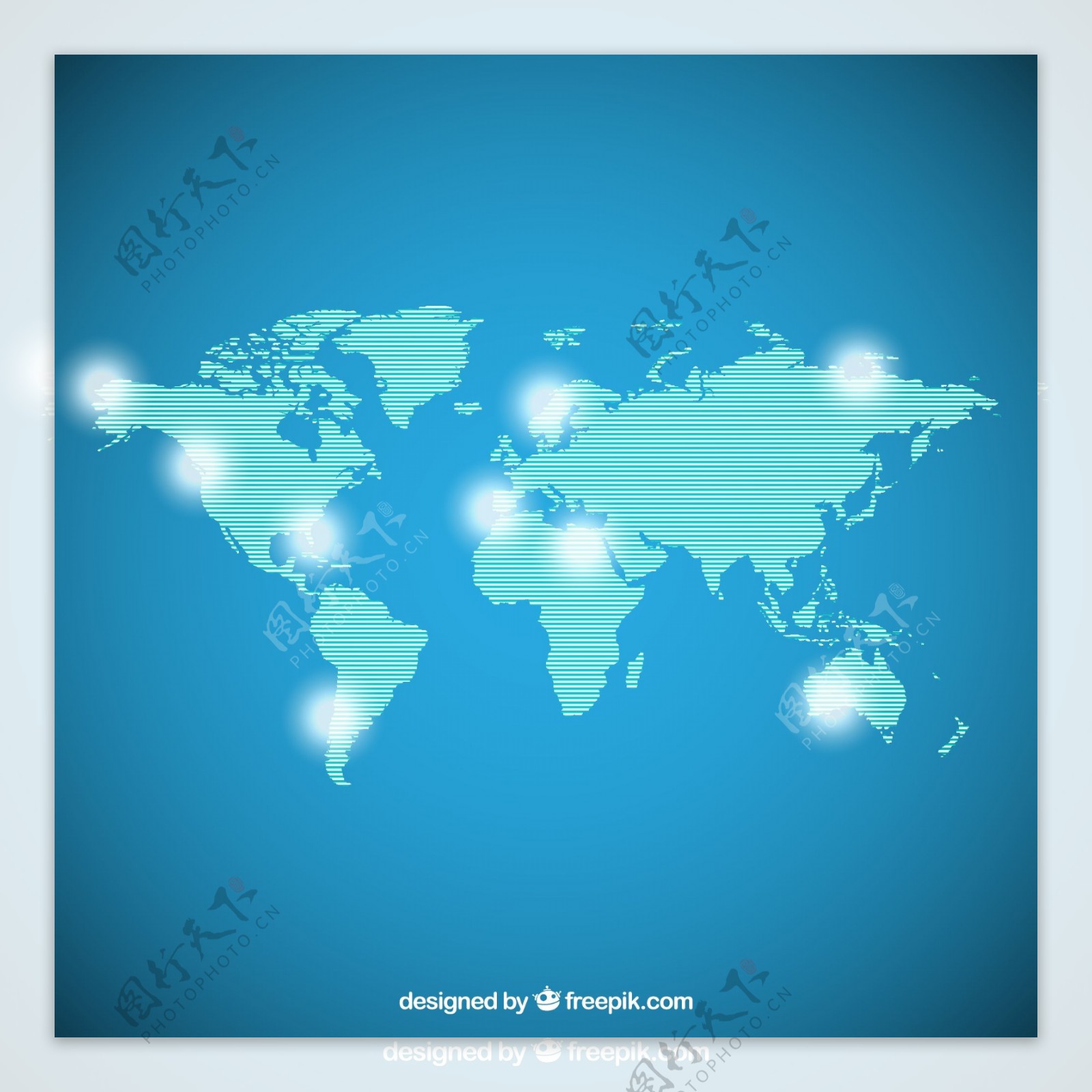蓝色条纹世界地图矢量素材