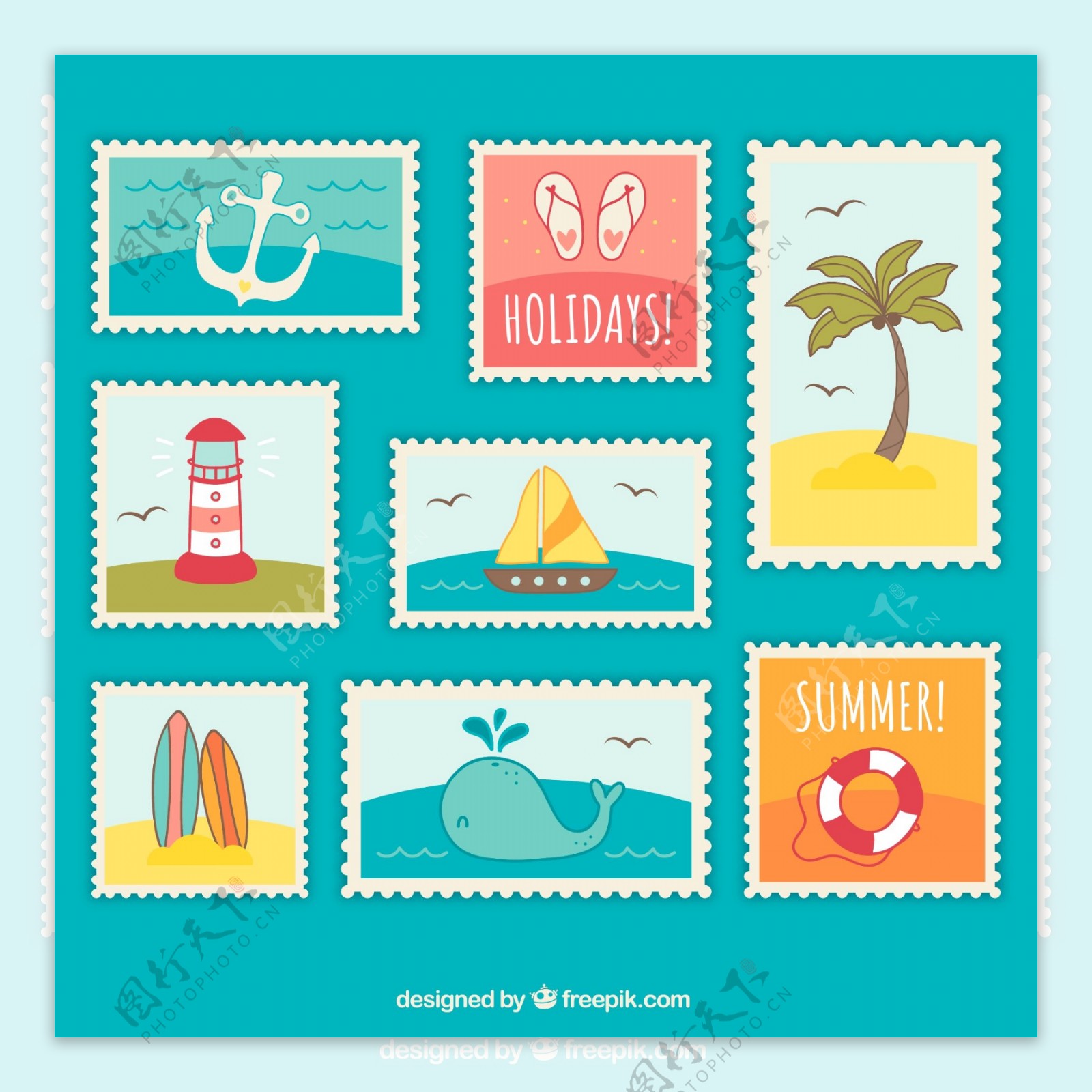 清新夏季邮票图片