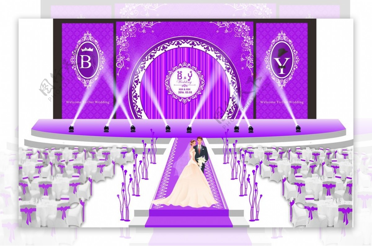 紫色婚庆主背景素材