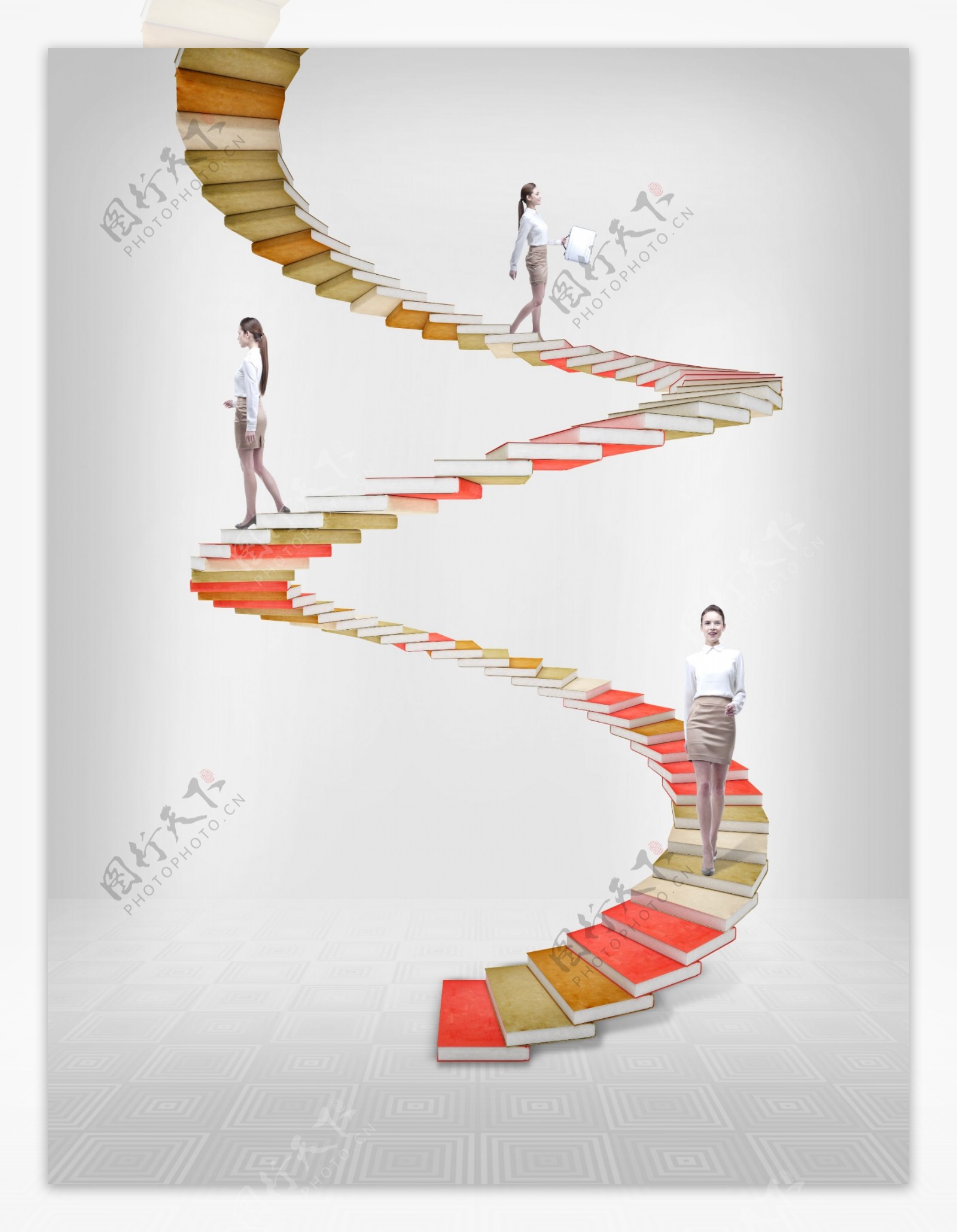 职业女性与书本阶梯