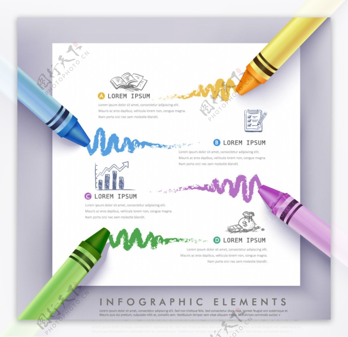 四色蜡笔涂鸦商务信息图