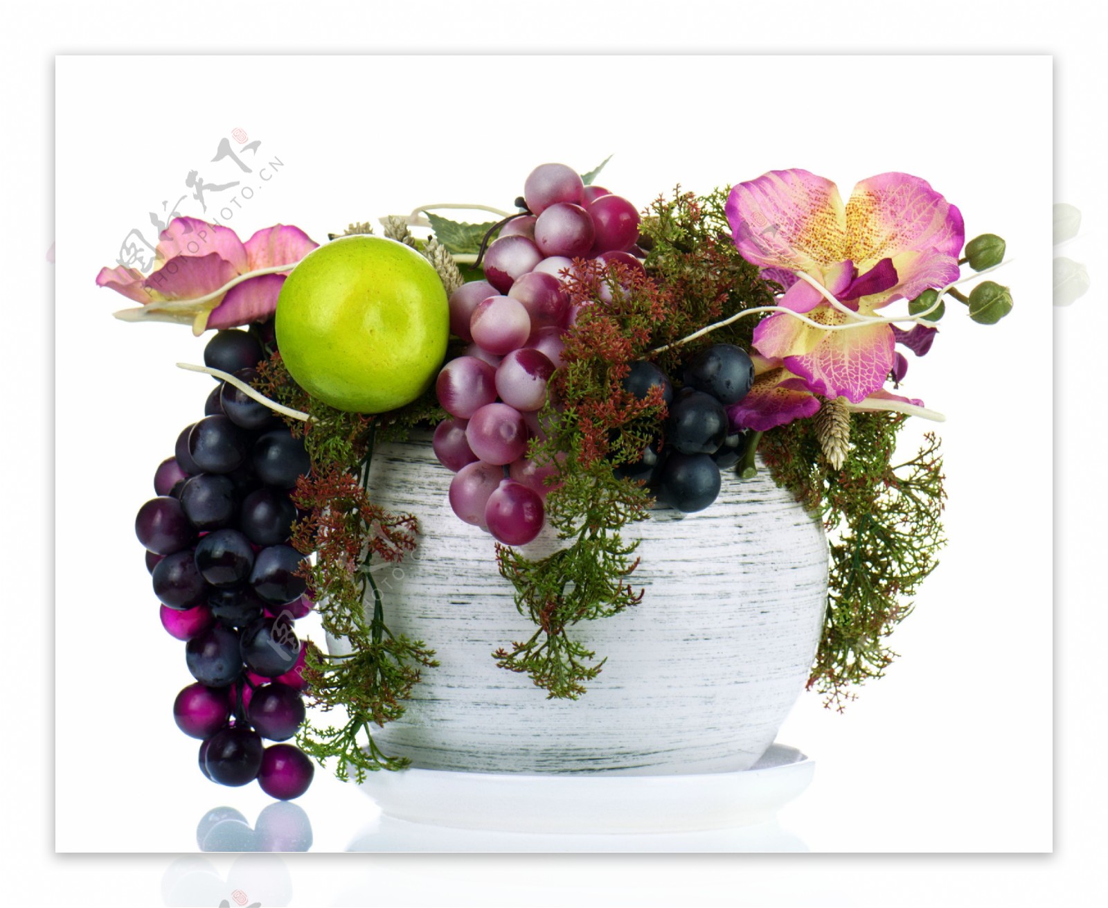 花盆里的葡萄和花朵图片
