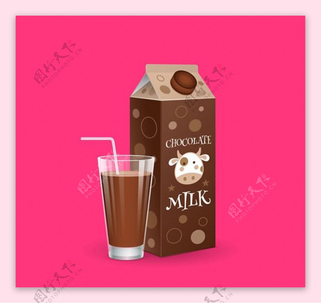 美味巧克力牛奶和玻璃杯矢量素材下载