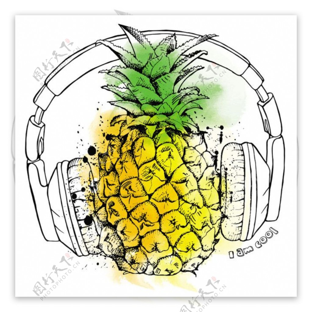 戴耳机的菠萝图片