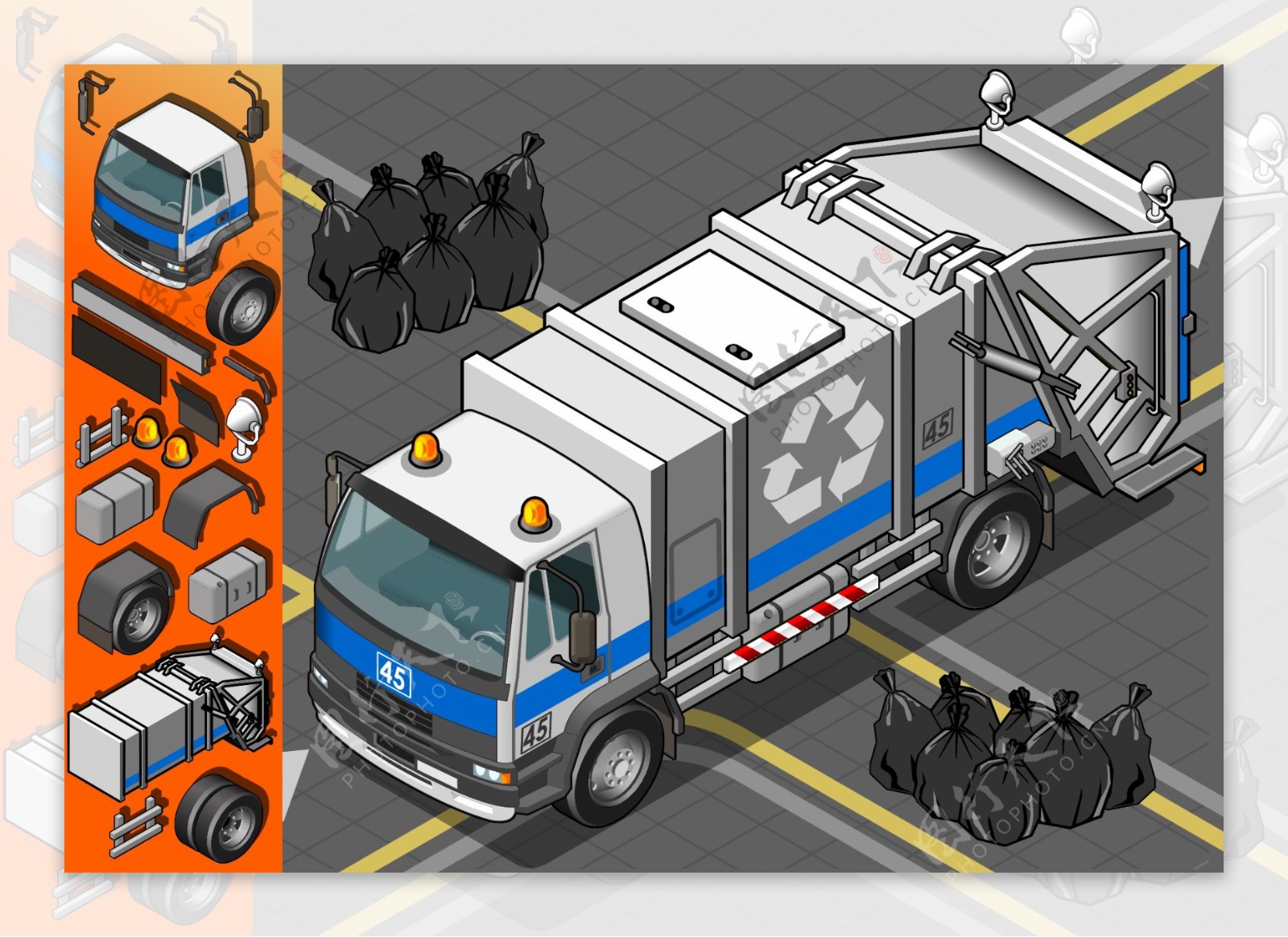 工程垃圾车插画