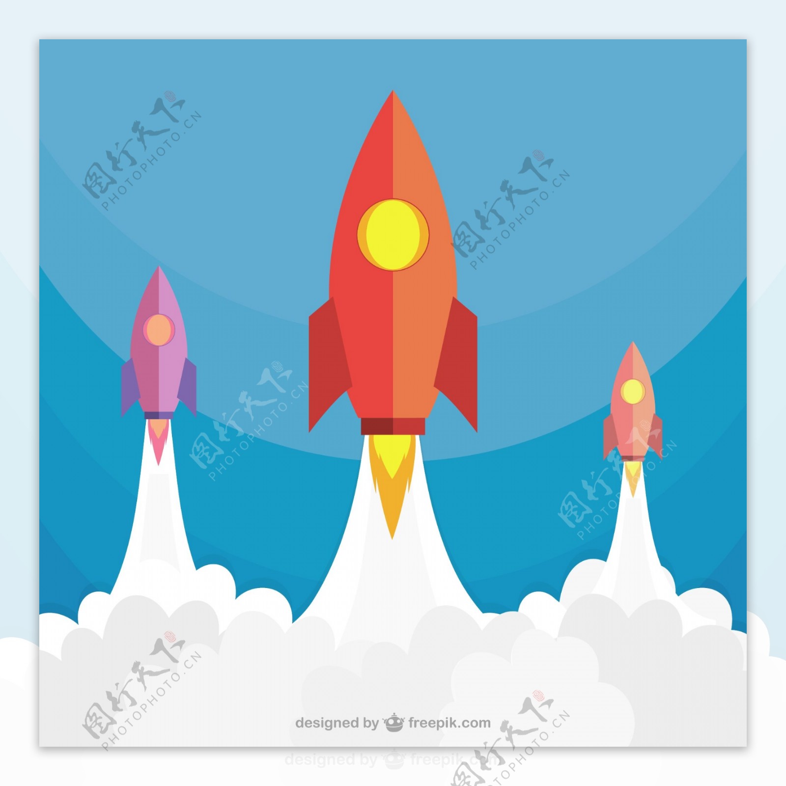 卡通升空火箭设计矢量素材图片