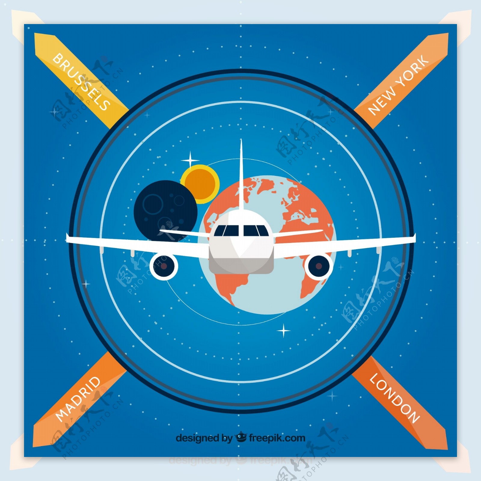 环球商务飞机插画矢量图