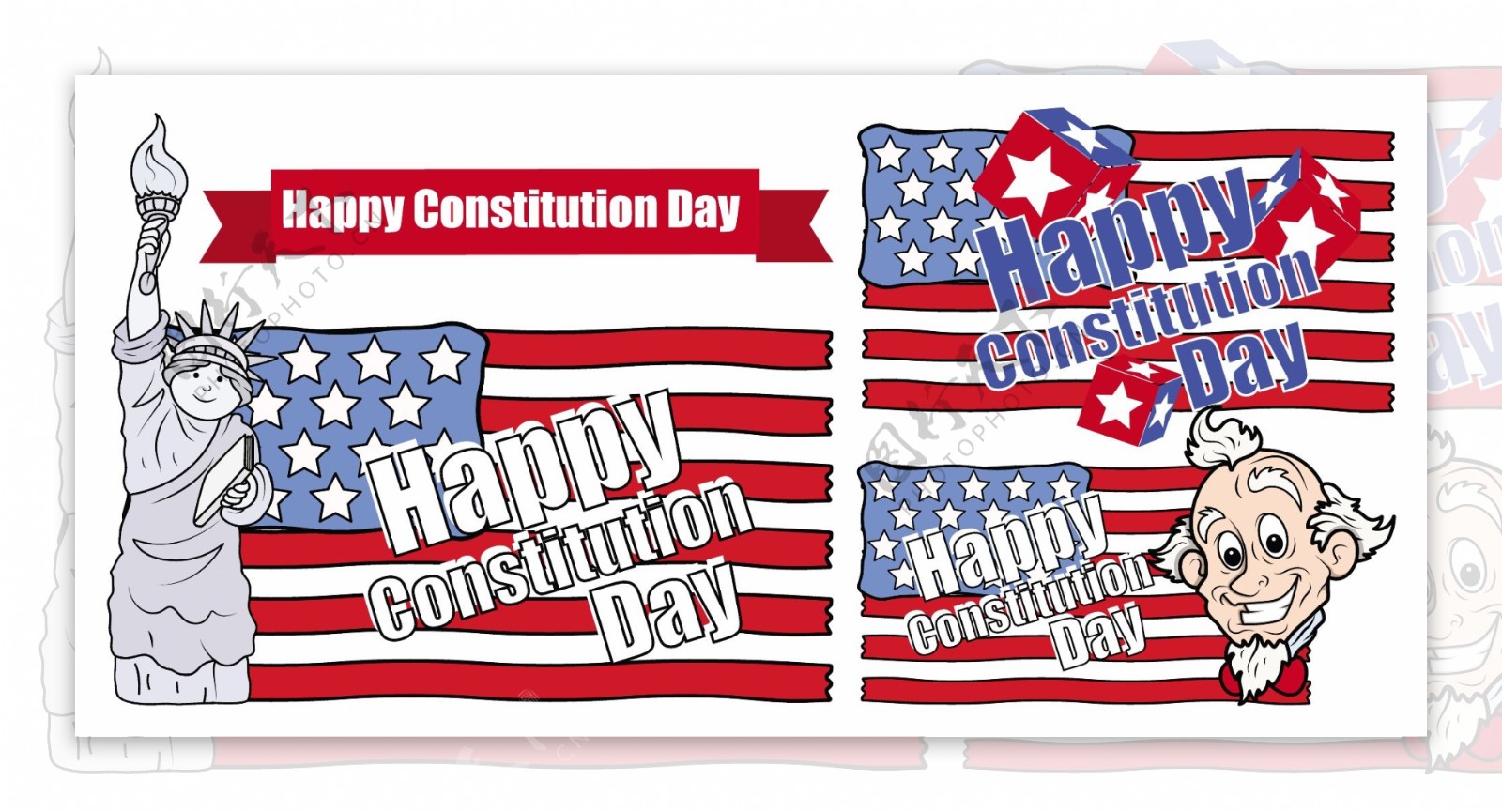 美国宪法日矢量卡通插画设计