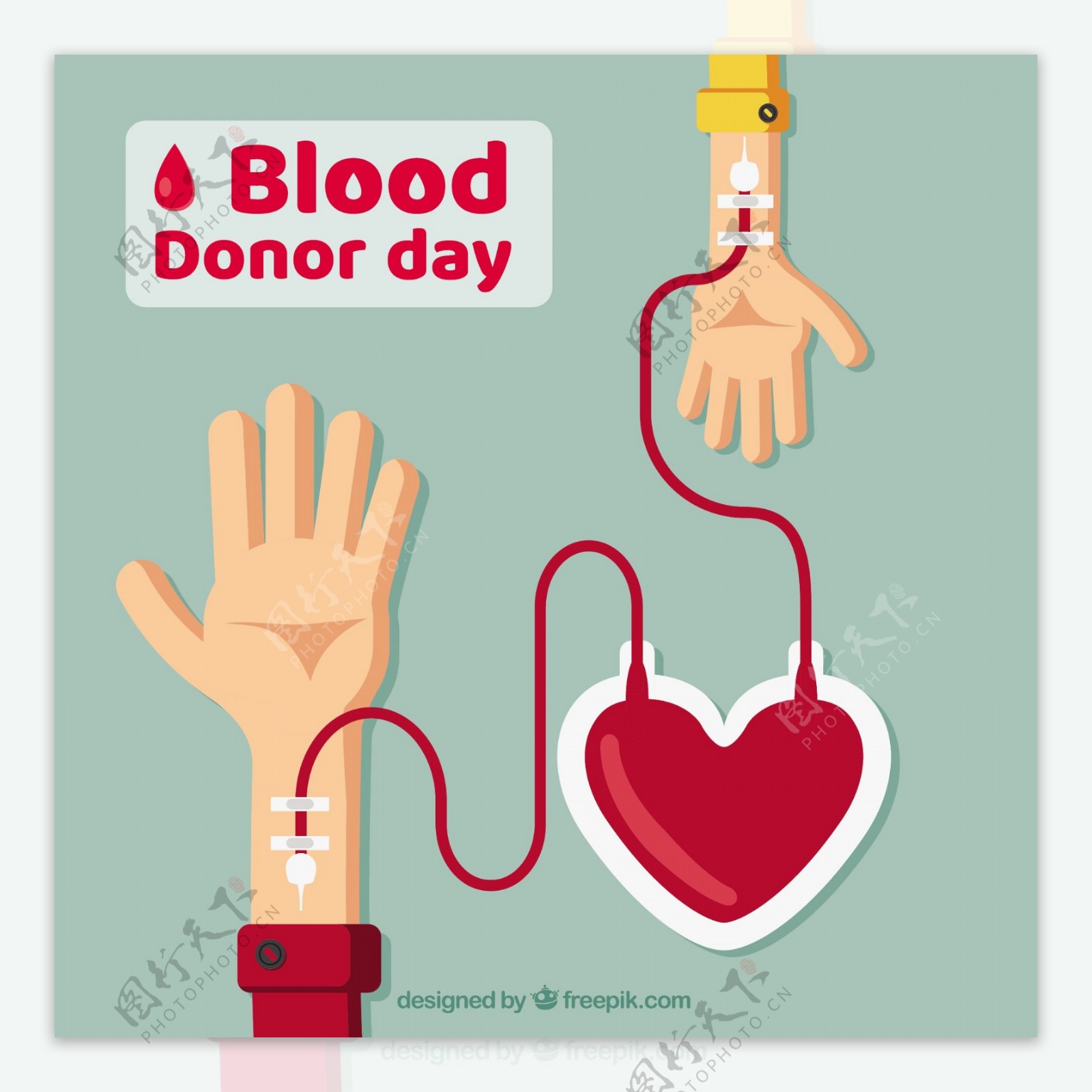 世界献血日的背景双臂和心脏