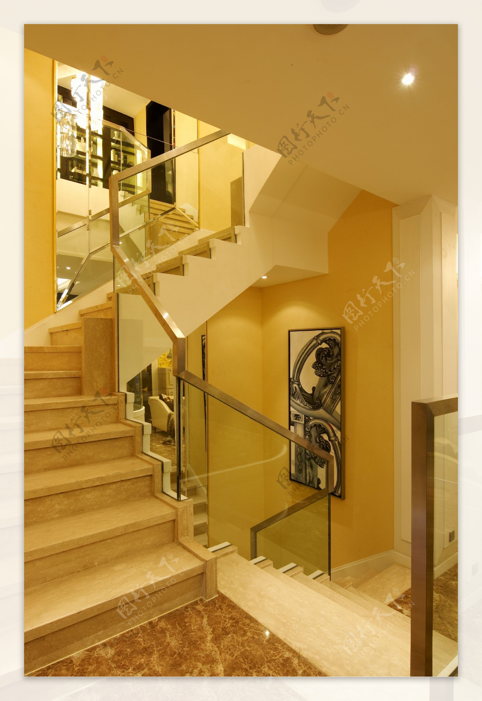 现代美式别墅楼梯效果图