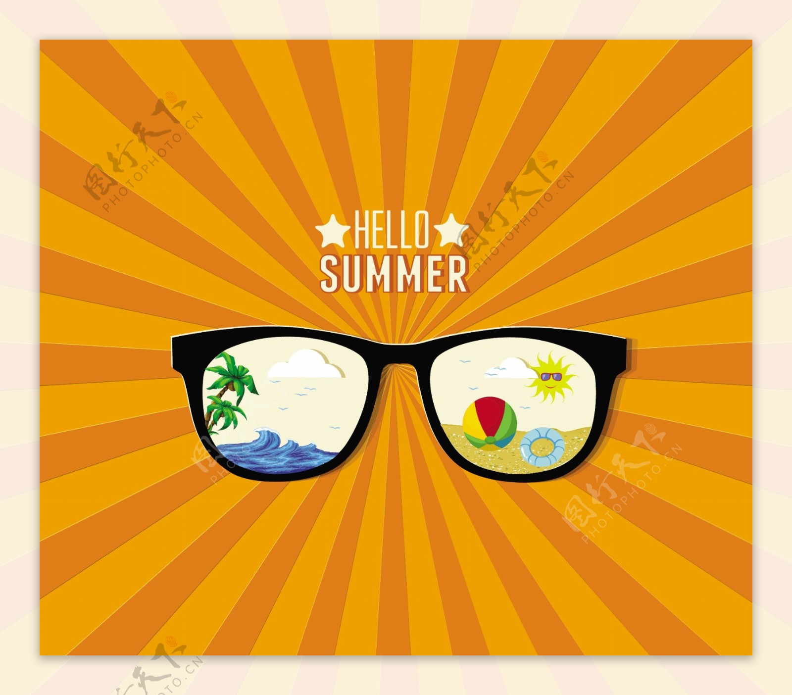 与太阳眼镜的夏天矢量插画
