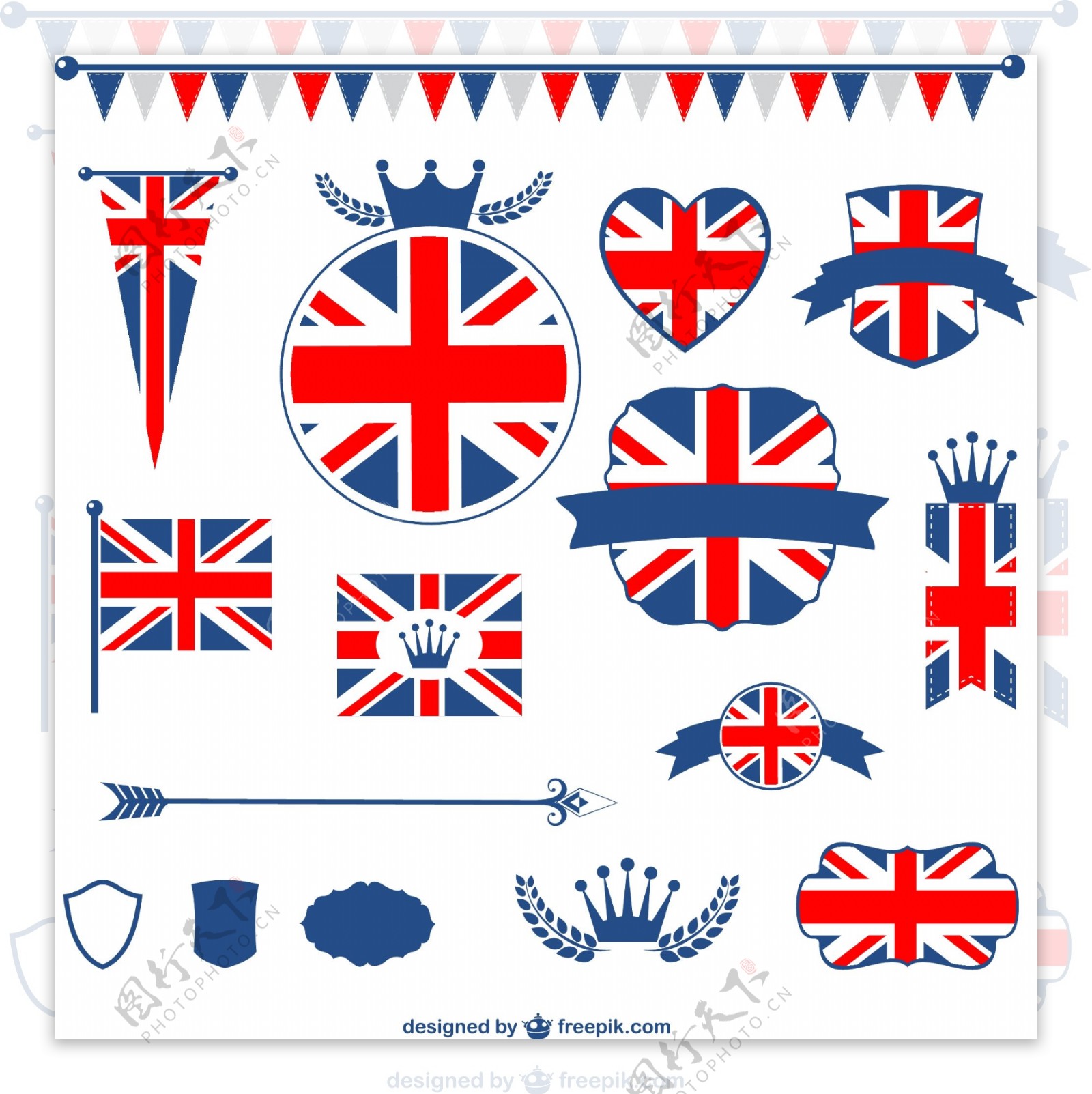 英国国旗元素标签矢量素材