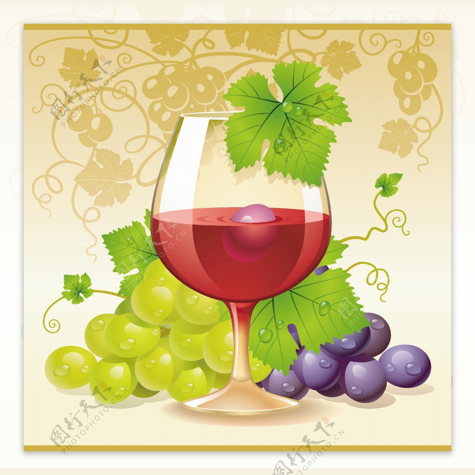葡萄酒和葡萄向量