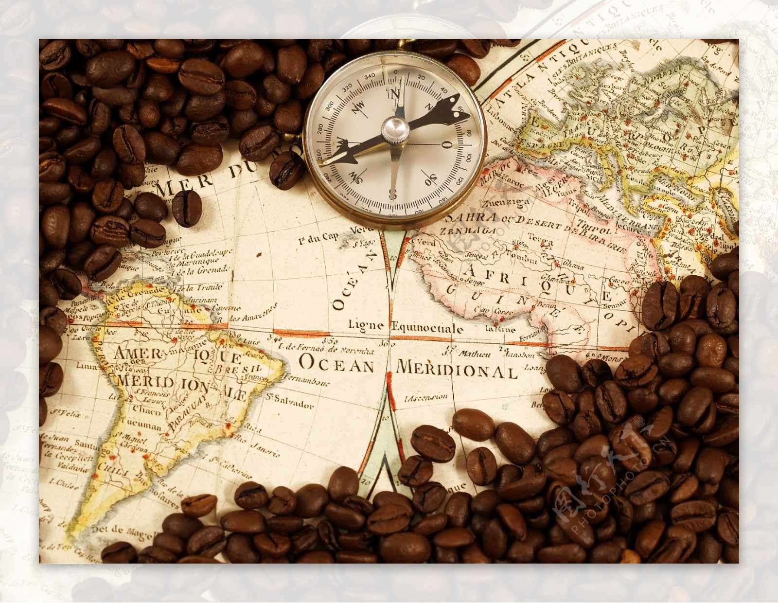 指南针地图咖啡豆图片