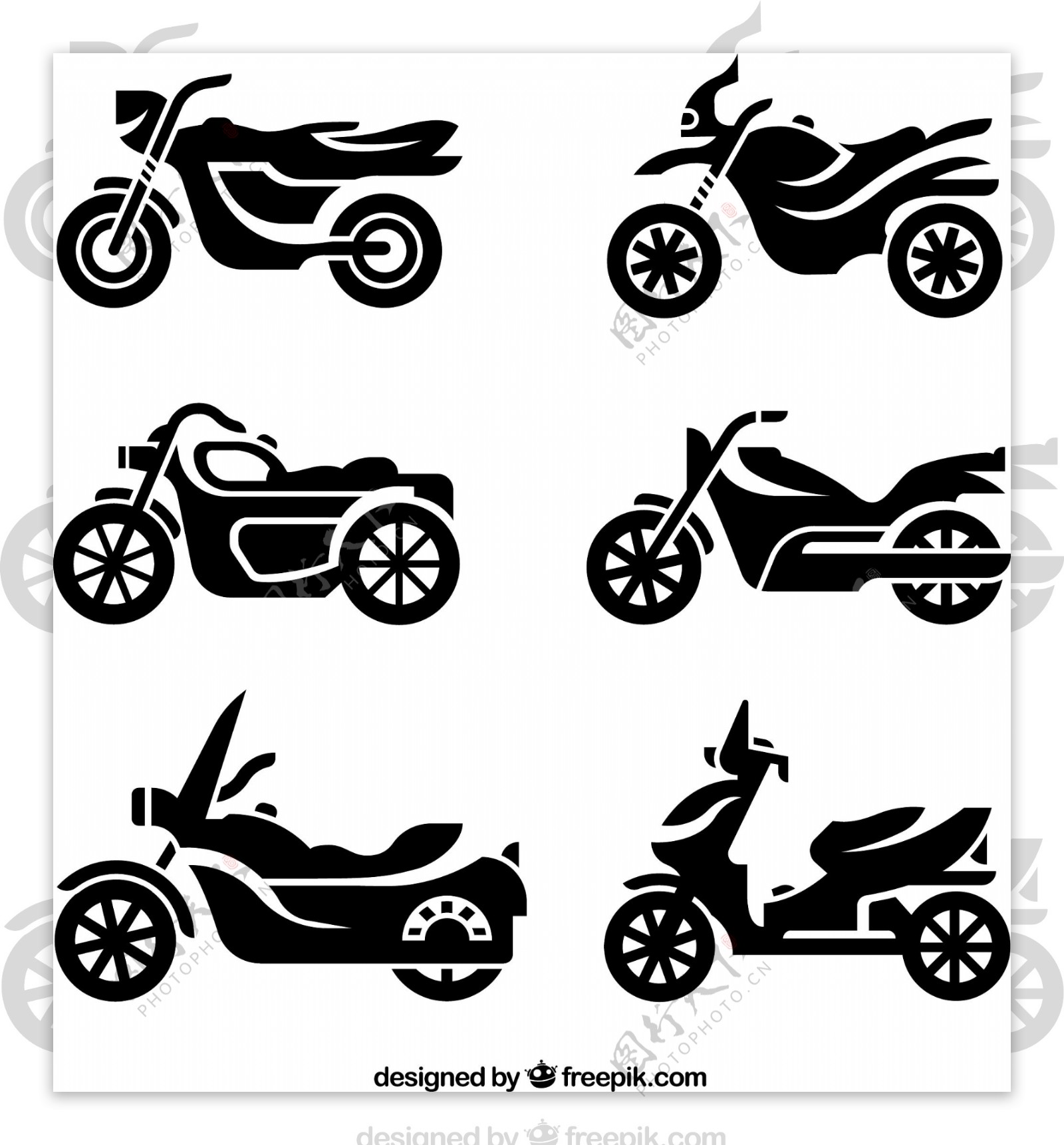 6款时尚摩托车剪影矢量素材
