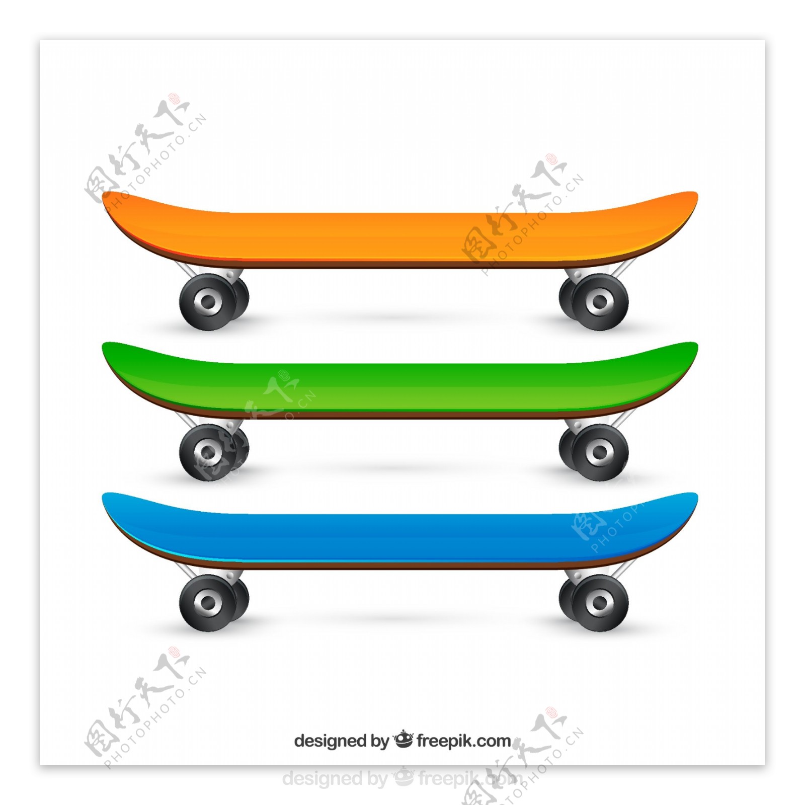 3款彩色滑板矢量素材