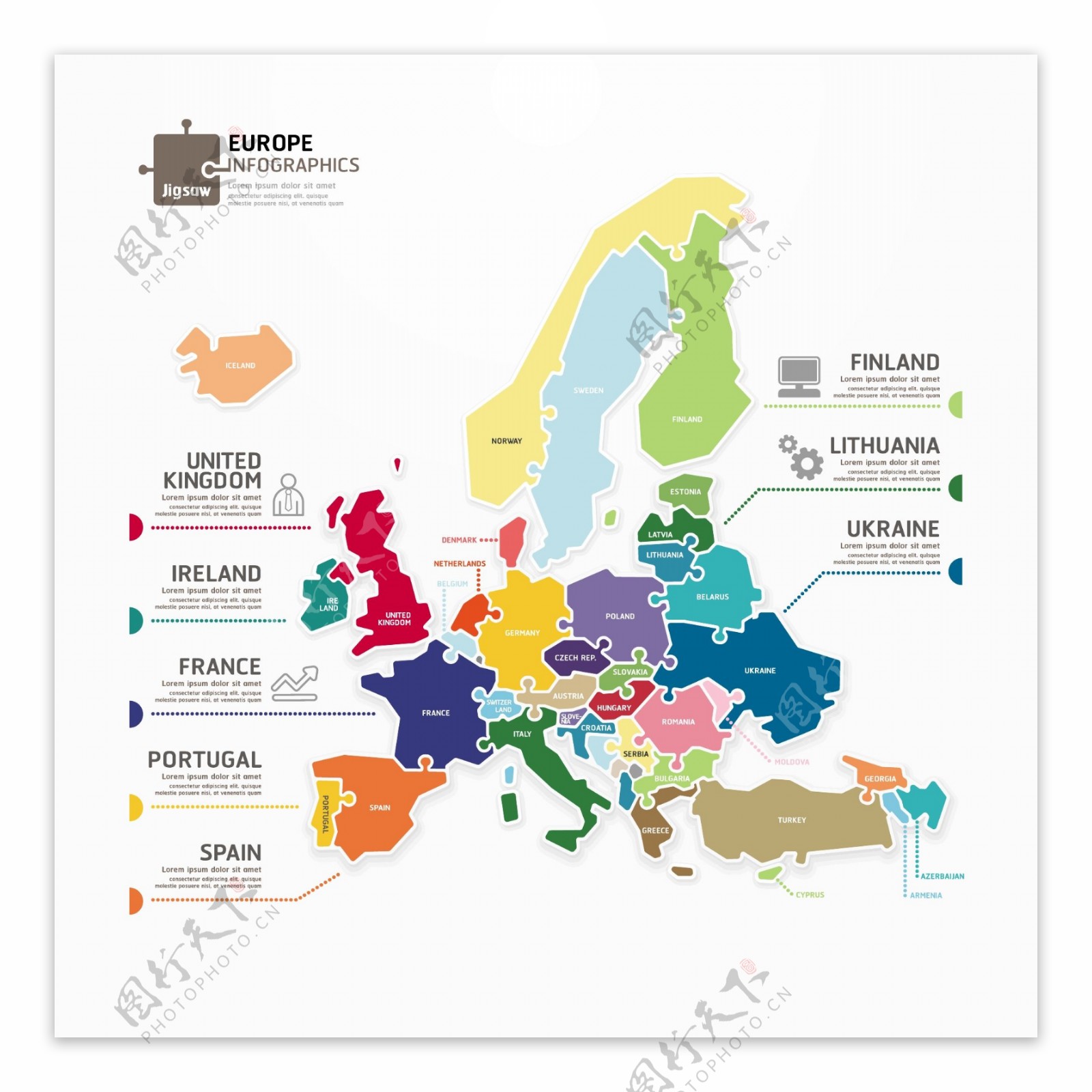 创意欧洲地图商务信息图