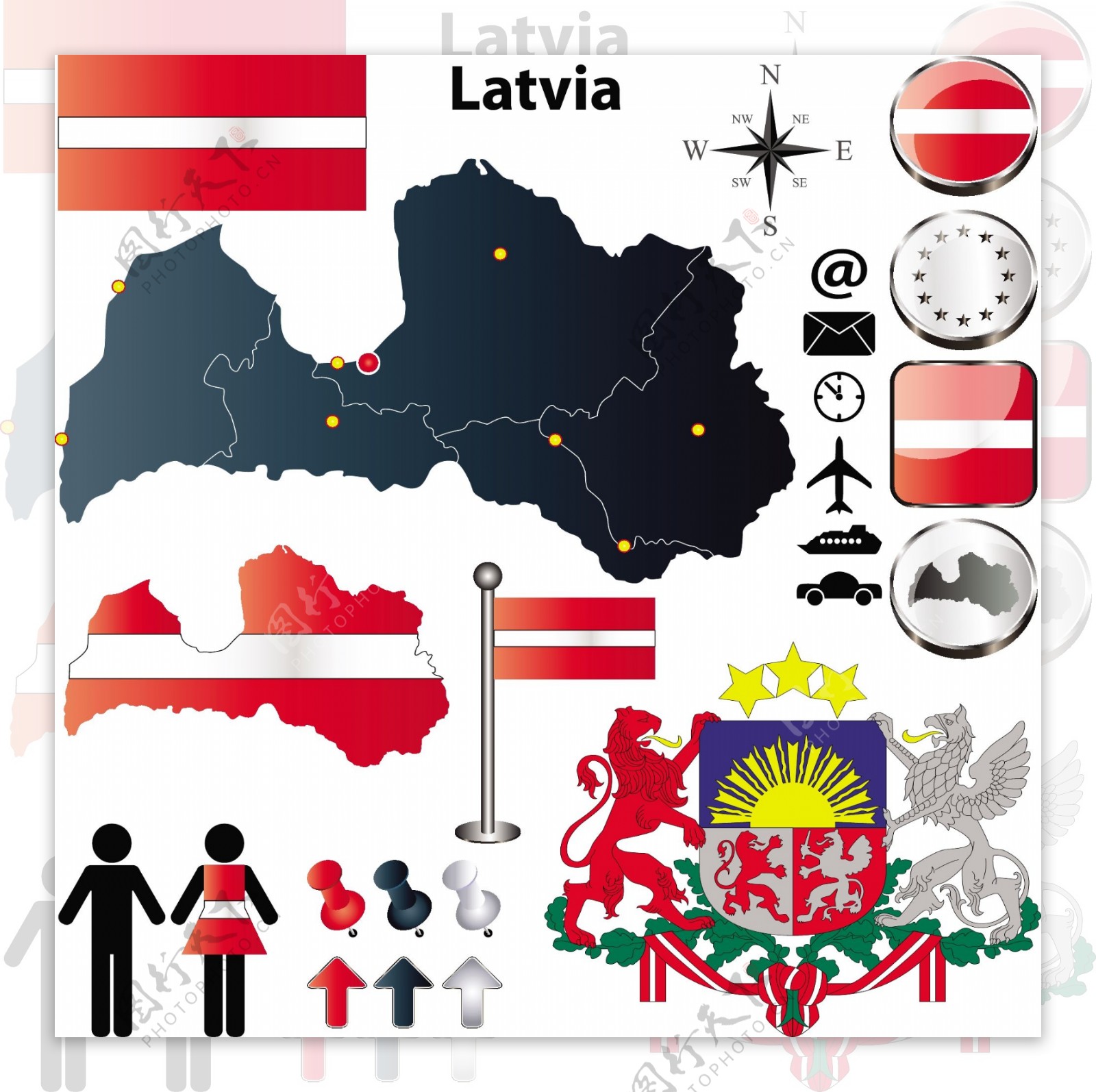 拉脱维亚地图国旗