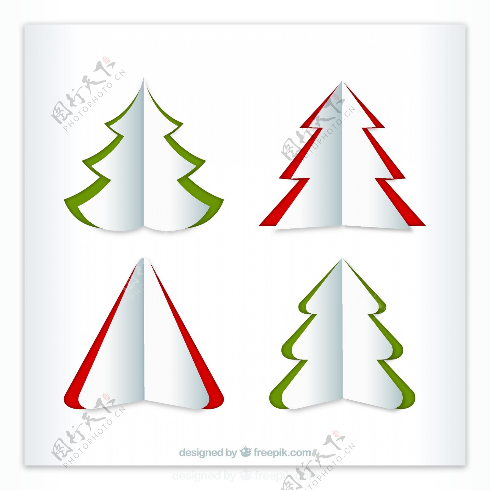 4款创意折纸圣诞树矢量素材
