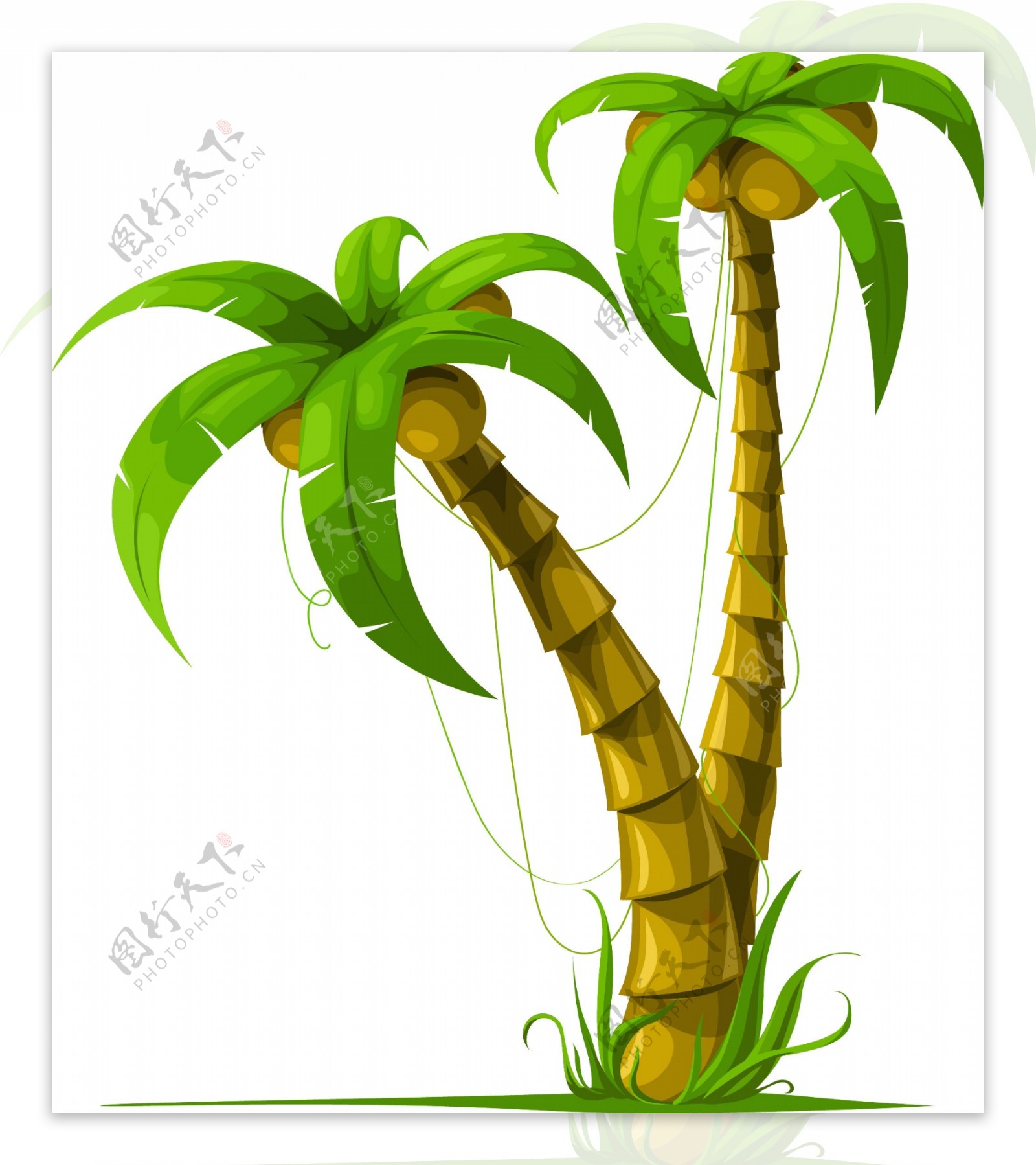 矢量卡通绿色椰子树装饰图案创意设计元素