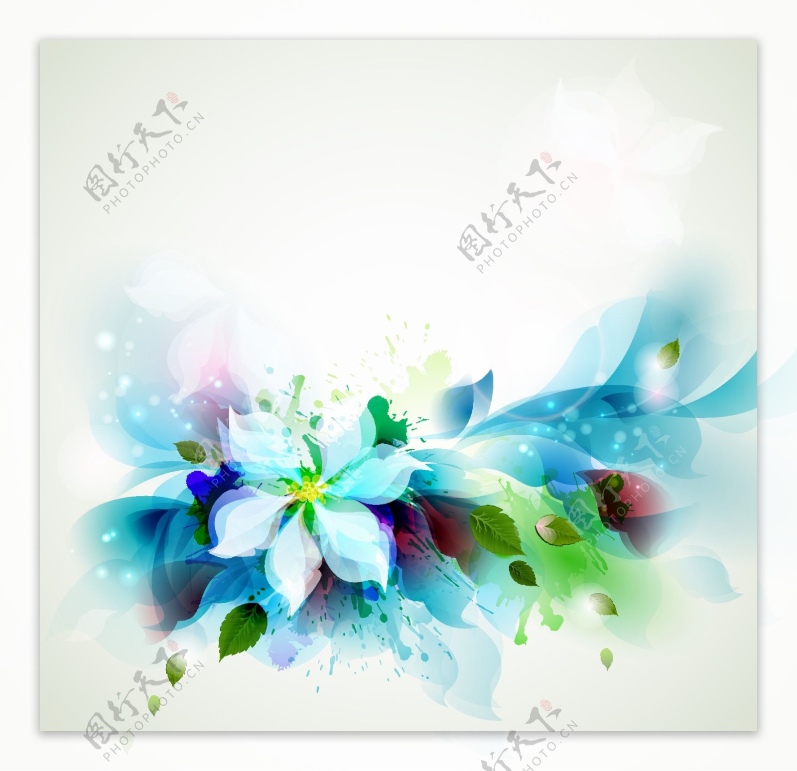 蓝色花朵与喷墨