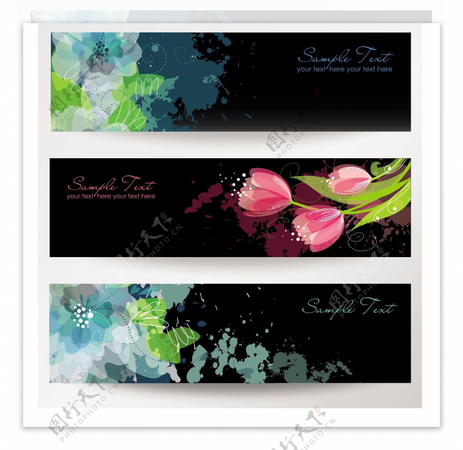 三集美丽的花卉标题横幅