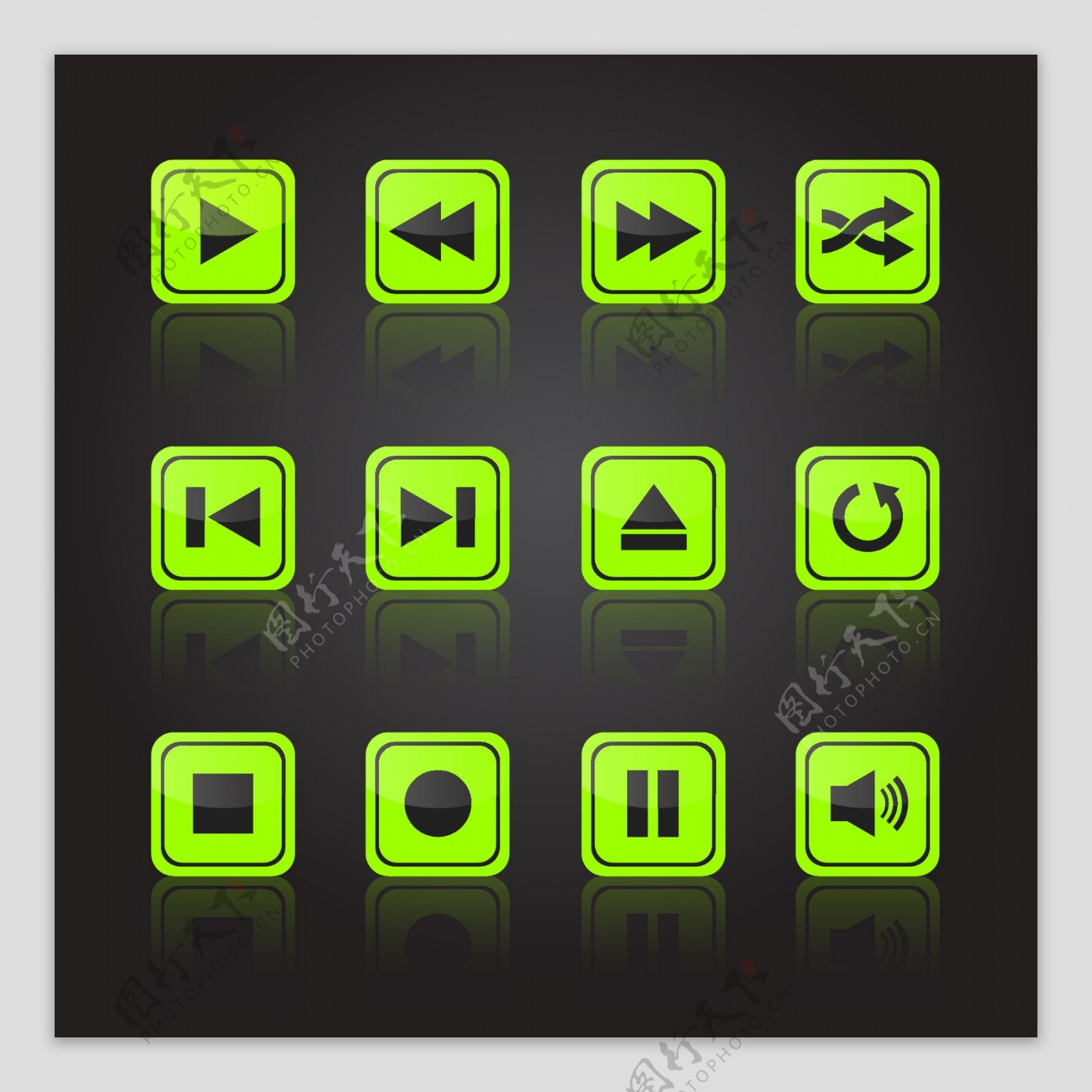 多媒体绿色按钮设计