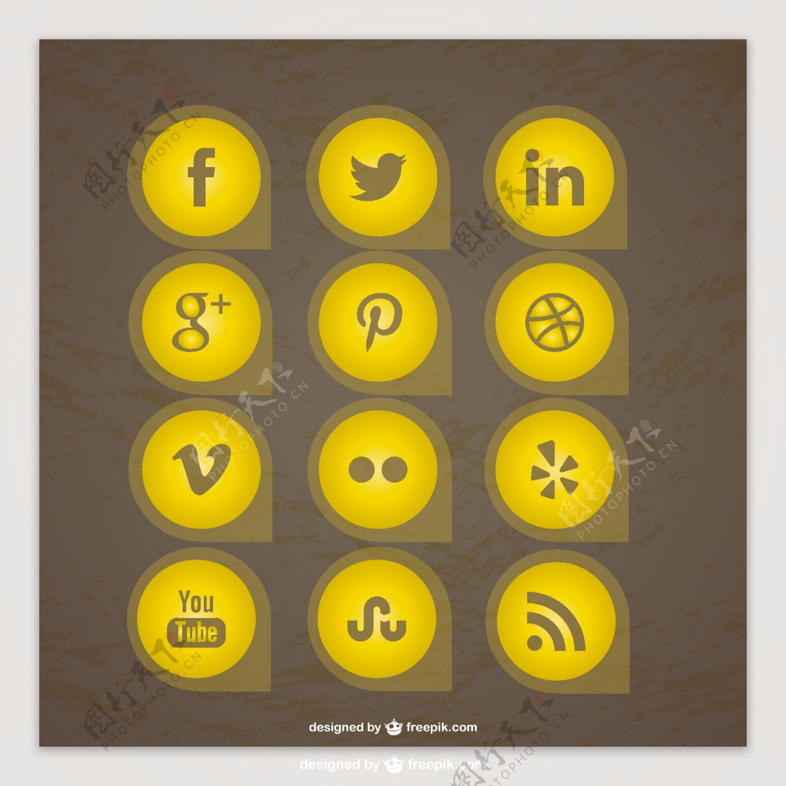 黄色的社交媒体图标集