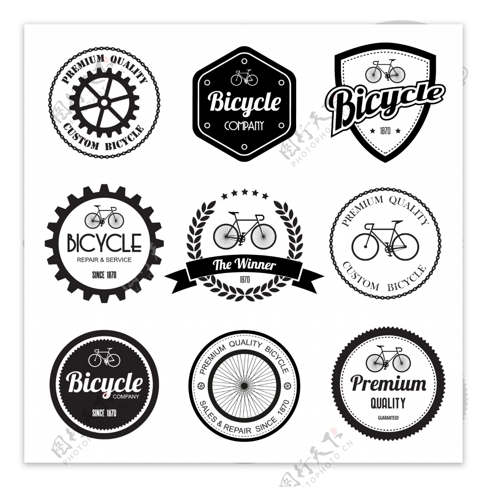 自行车主题黑白标签