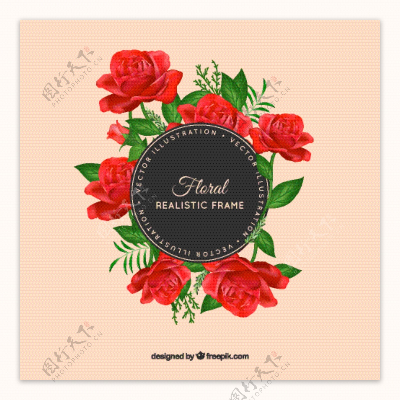 可爱的写实风格红玫瑰装饰花边