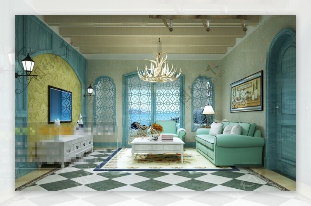 地中海风格室内设计豪华客厅