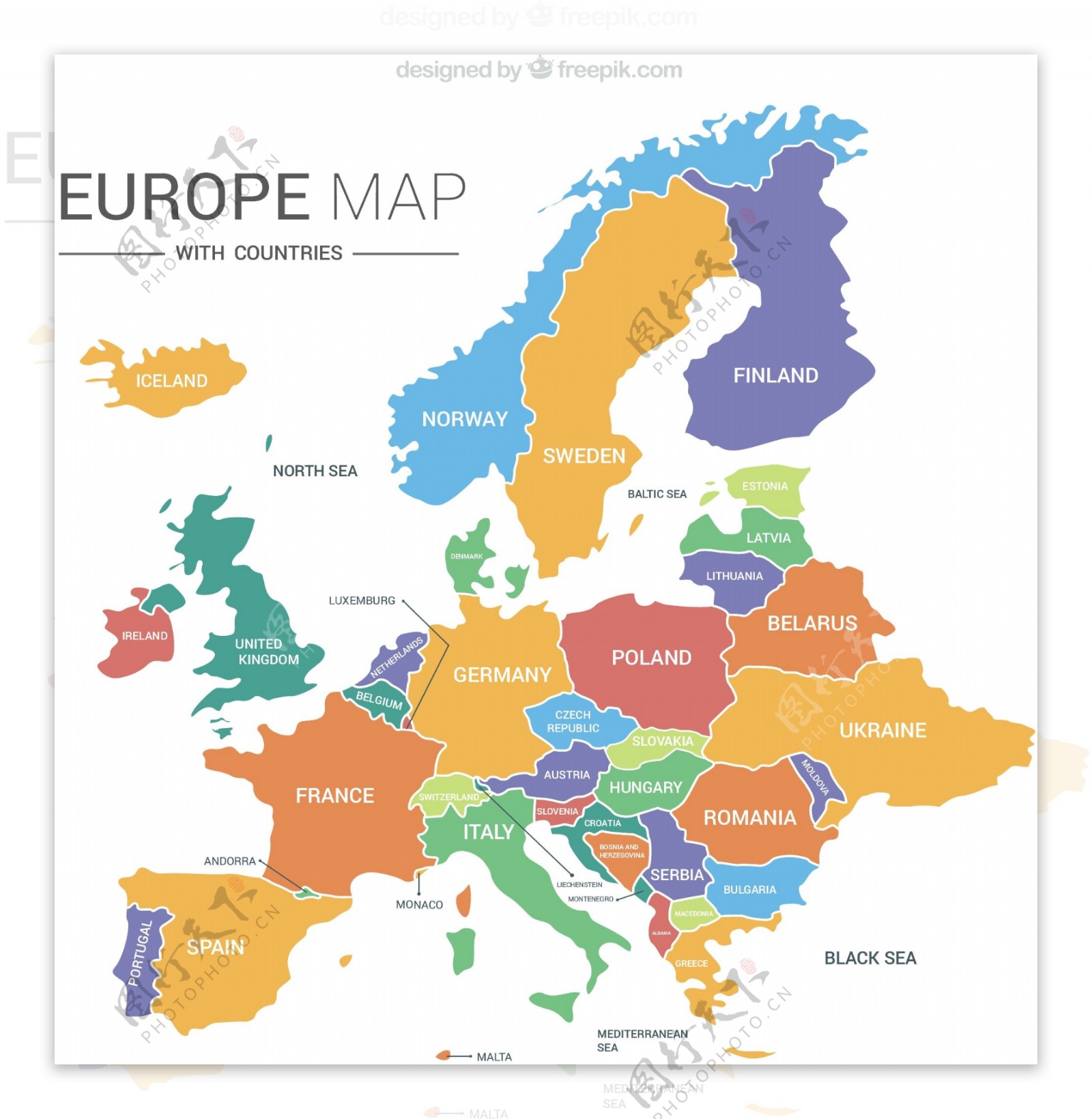欧洲国家地图矢量素材